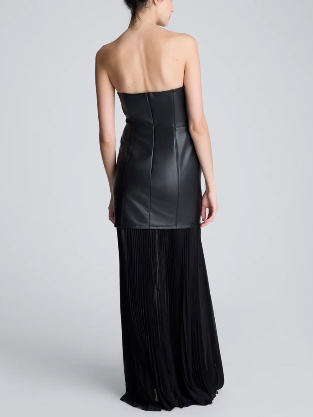 Kenneth Cole Women's Black Faux Leather Pleated Combo Corset Ball Gown Size: S - Picture 7 of 8